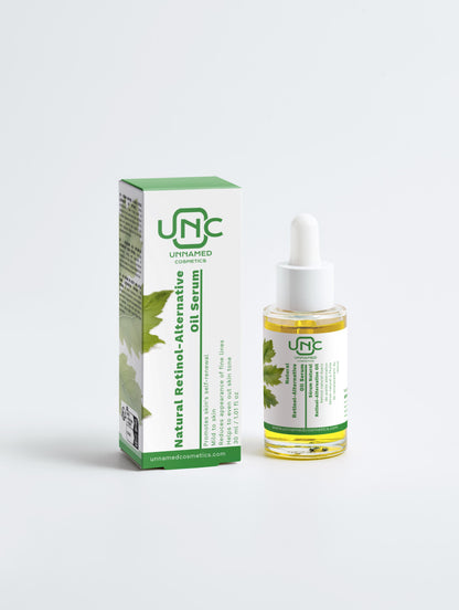 Serum Alternativa ao Retinol da Unnamed Cosmetics com embalagem branca e verde e conta-gotas transparente